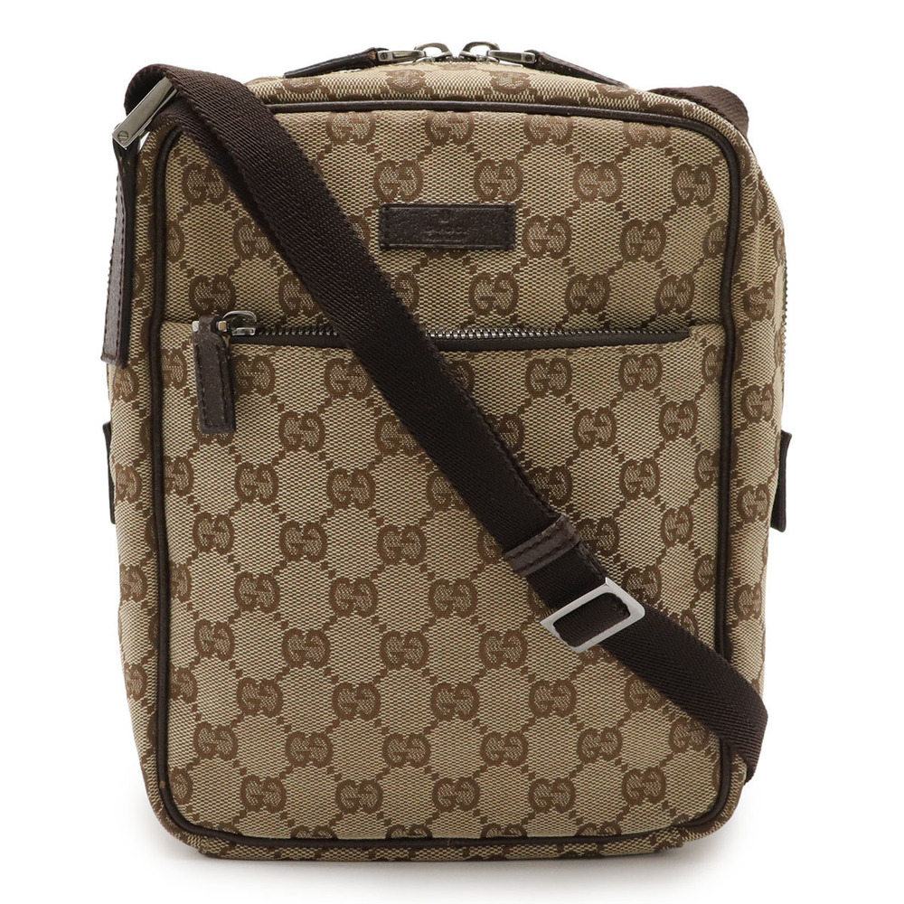 Gucci GG Canvas Crossbody Bag Leather Beige Brown Cream